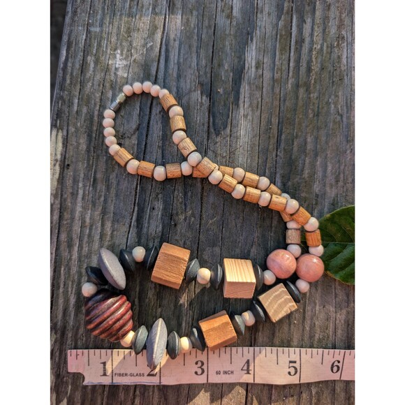 Vintage Wood Beaded Necklace: Earthtone Chunky Necklace - Picture 2 of 11